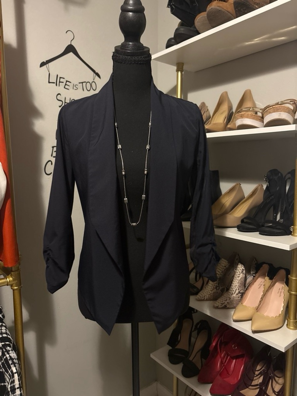 Michele Open-Front Draped Blazer Jacket - Black
